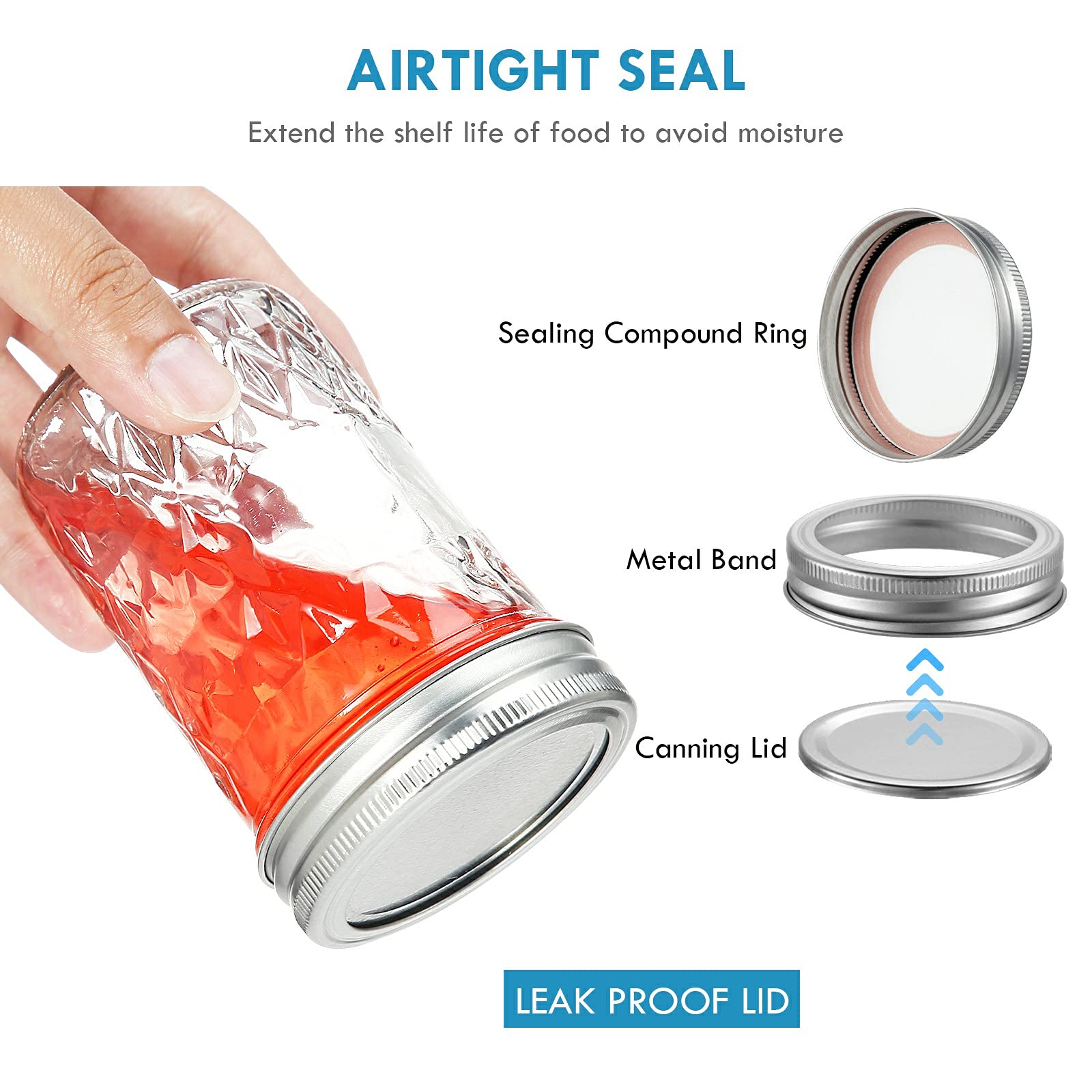 Yeboda 12 Pack Mason Jars 8 Oz Glass Jars With Lids And Bands Canning Jars Ideal For Preserving, Jam, Honey, Jelly, Wedding Favo